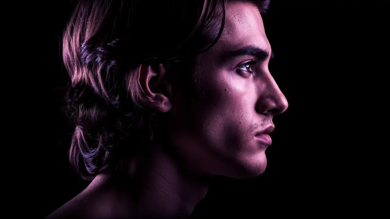 HEEM campaign portrait in low purple light